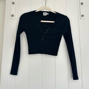 Princess Polly Black Ribbed Button Down Long Sleeve Crop Top